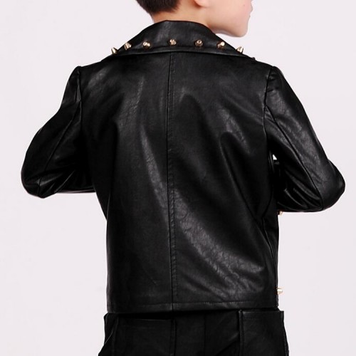 Boy's jazz dance jacket rivet pu leather host singers drummer modern dance drummer stage performance competition tops coats 